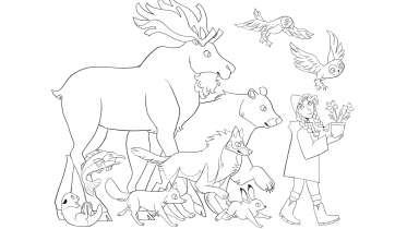 Greta and the Animals Coloring Page