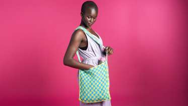 Checked Crochet Tote Bag