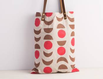 Hand-Stamped Tote Bag with Leather Handles
