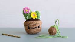 A partially-assembled crochet flowerpot from Vincent Green-Hite's Amigurumi Techniques: Finish Off a 3D Project class
