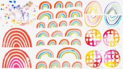 An assortment of painted rainbows made in the Creativebug class Crafting Together: Easy Painted Rainbows with Courtney and Mike
