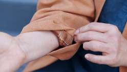 A close-up image showing the lining on the cuff of a Hanten coat from Sanae Ishida's Draft and Sew the Hanten Coat class on Creativebug