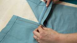 A zipper being inset into a pair of pants in Amanda Todaro's Garment Sewing with Woven Fabrics class