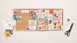 An inspiring scrappy sketchbook spread from Courtney Cerruti's Creativebug class Find Your Creative Rhythm: 15 Ways to Spark & Sustain Art Making.