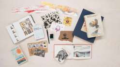 A selection of reference books and art materials from Courtney Cerruti's Creativebug class Find Your Creative Rhythm: 15 Ways to Spark & Sustain Art Making