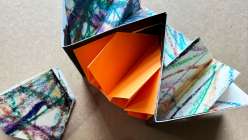 A folded Turkish Map Fold book made by e bond in her Creativebug Crafting Together live class.
