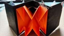 A folded Turkish Map Fold book made by e bond in her Creativebug Crafting Together live class.