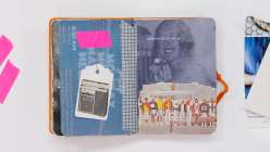 A colorful junk journal spread made by Faith Hale in her Junk Journaling Daily Practice class on Creativebug.