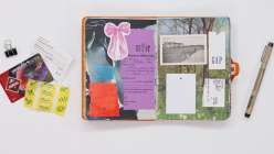 A colorful junk journal spread made by Faith Hale in her Junk Journaling Daily Practice class on Creativebug.