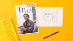 A portrait of a young man drawn by David Tenorio in his Drawing Portraits in Ballpoint Pen class on Creativebug.