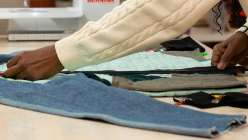 Sandra Chandler constructing a quilted jacket in her Upcycled Denim: Sew a Bomber Jacket class on Creativebug.