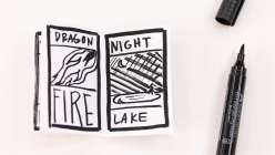 A black and white single-sheet zine made by Risa Iwisaki Culbertson in her Big Feelings, Small Drawings: Make a Zine class on Creativebug